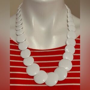 NAPIER Signed White & Gold Round Disc Necklace Cable Chain & Spring Ring Closure